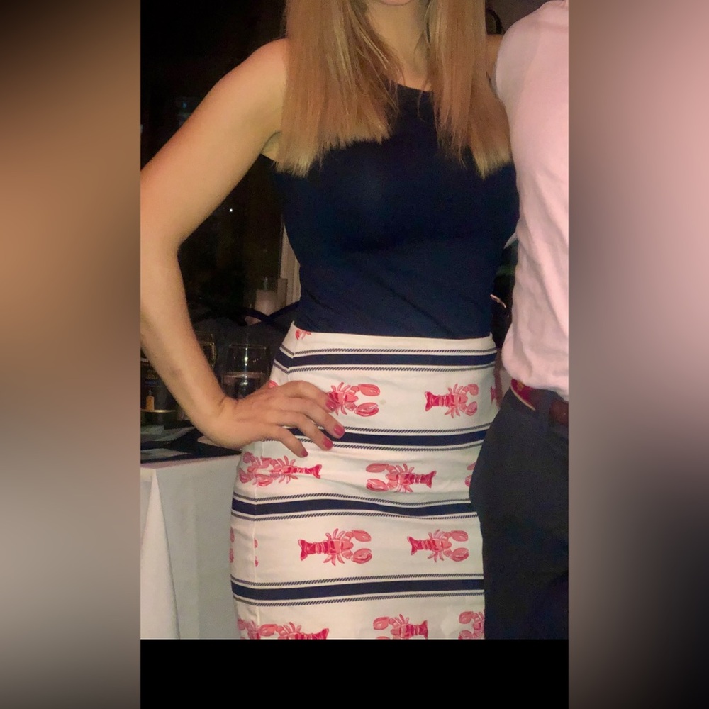 Talbots White Striped Skirt with Red Lobster Motif